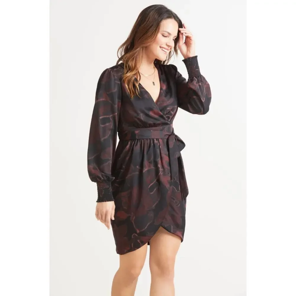 Allison Joy EVEREVE Sascha Surplice Mini Dress Tulip Hem Long Sleeve, XS - Picture 2 of 12